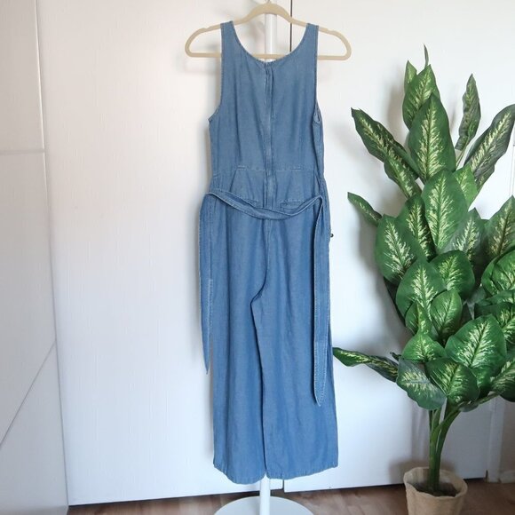 Madewell Blue Cotton Linen Chambray Muralist Wide Leg Jumpsuit with Belt Size 0 - Picture 10 of 16
